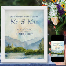 マウンテン+レイク 水彩 結婚式 ゲストブック サイン