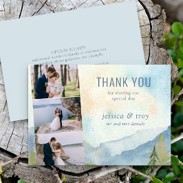 マウンテン+レイク 結婚式 写真ストライプ サンクスカード サンキューカード