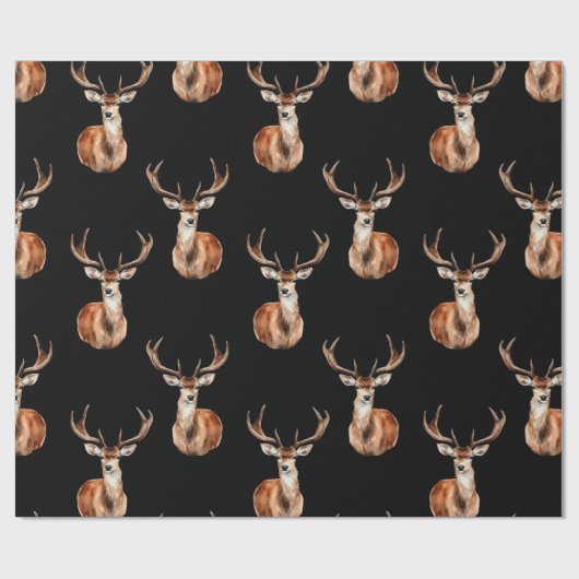 マウントされた鹿の頭野生動物ブラック ラッピングペーパー (フラット)