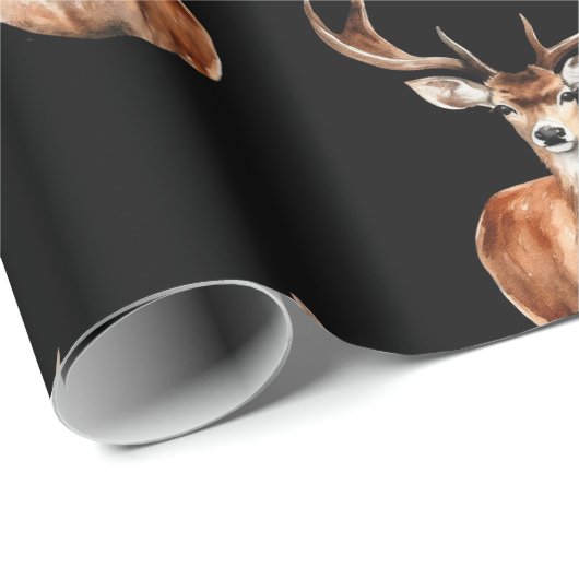 マウントされた鹿の頭野生動物ブラック ラッピングペーパー (ロールコーナー)