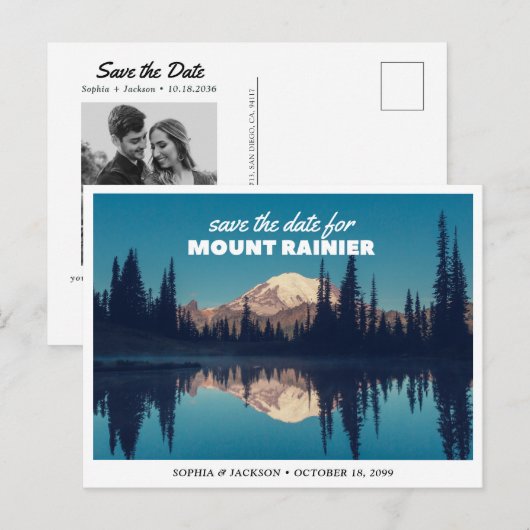マウントレーニアの結婚式 リトロなSave the Date ポストカード (正面/裏面)