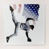 マウンドで – 野球投手と米国国旗 ジグソーパズル (横)