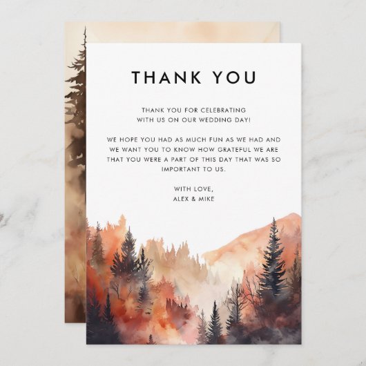 マウンモダント結婚の秋カスタムメッセージ サンキューカード (正面/裏面)