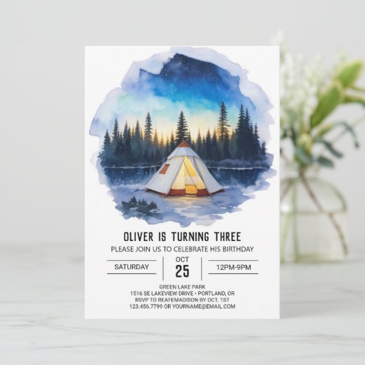 マウン素朴テンリトリート誕生日招待状 招待状 (スタンド正面)