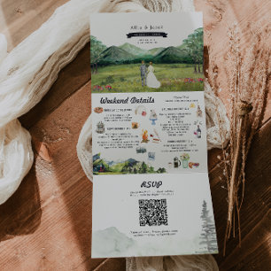 マウン素朴テンリバーフォレスト 図解入りの、写真付きの結婚  三つ折り招待状