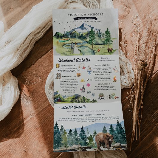 マウン素朴テンリバーフォレスト 図解入りの、写真付きの結婚| 三つ折り招待状