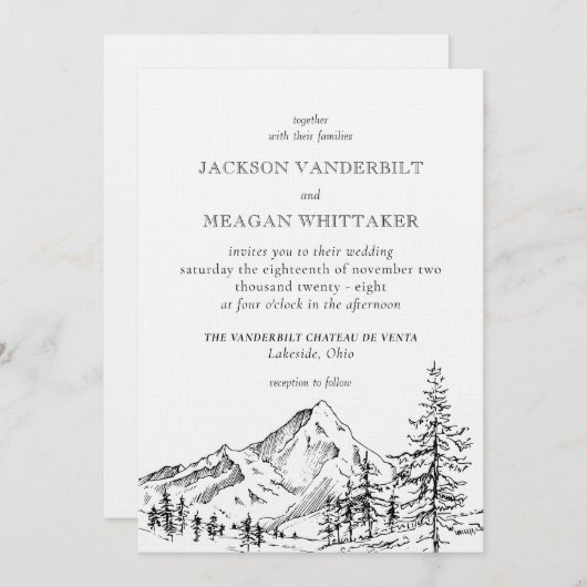 マウン素朴テン結婚式招待状テンプレート 招待状 (正面/裏面)