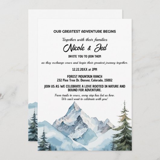 マウン素朴トアウトドリーアドベンチャ結婚ーズ 招待状 (正面/裏面)