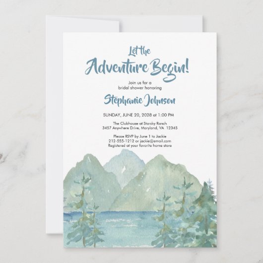マウン素朴トアドベンチャーウォーターカラーブライダルシャワー 招待状 (正面)