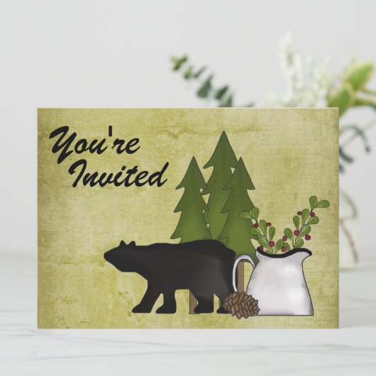 マウン素朴トカントリーベア誕生日招待状 招待状 (スタンド正面)