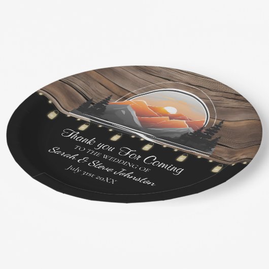 マウン素朴トバレーフォレストサンセット結婚ズ ペーパープレート (アングル)