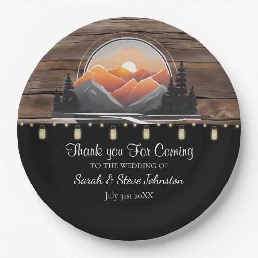 マウン素朴トバレーフォレストサンセット結婚ズ ペーパープレート (正面)