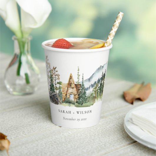 マウン素朴トパインフォレストウッドキャビン結婚ズ 紙コップ (インサイチュ)