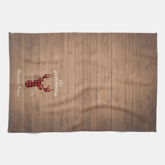 マウン素朴パーソナライズされたテンハウスファミリー キッチンタオル (横)