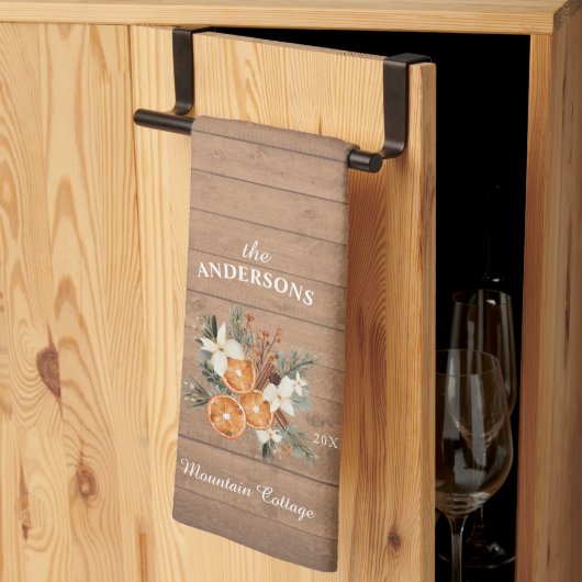 マウン素朴パーソナライズされたトハウスファミリー キッチンタオル (三つ折り)