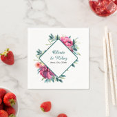 マウヴとブルゴーニュのフローラ結婚ズ スタンダードカクテルナプキン (インサイチュ)