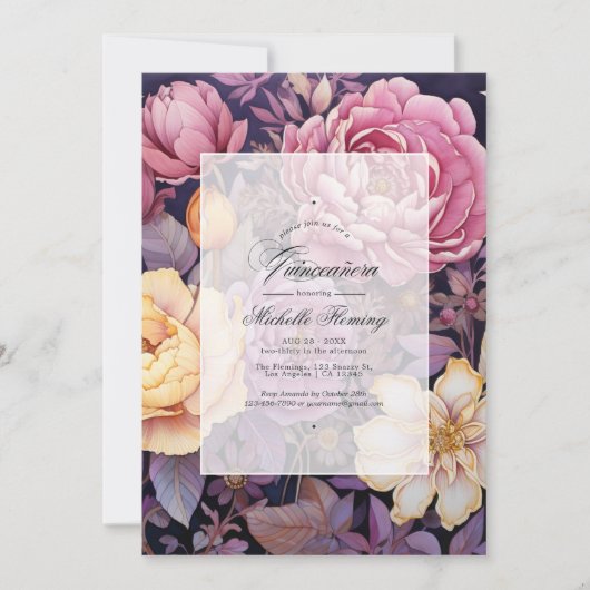 マウヴと金ゴールドフローラクインセアニラ 招待状 (正面)