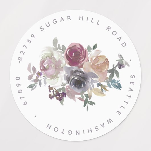マウヴエレガントウォーター色フローラ差出人住所 ラベル (デザイン1)