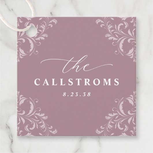 マウヴエレガントダスティバラ結婚ズ上品なメッセージカード フェイバータグ (正面)