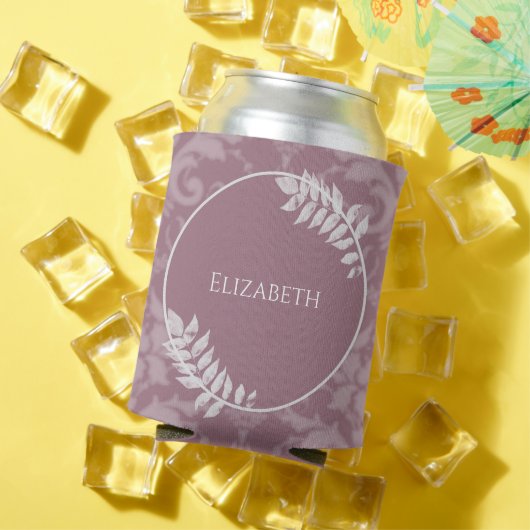 マウヴエレガントダマスクパーソナライズされたクーラーボックス 缶クーラー (インサイチュ 夏)