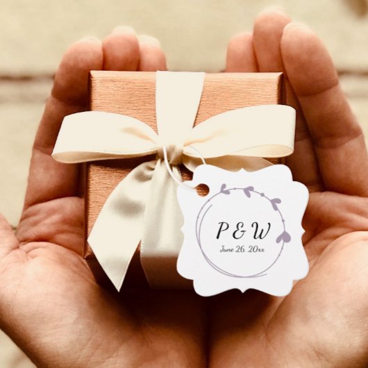 マウヴシンプルハートリースモノグラム結婚ズ フェイバータグ