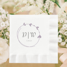マウヴシンプルハートリースモノグラム結婚ズ 縁ありランチョンナプキン