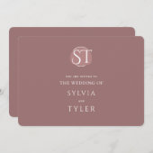 マウヴタイポグラフィクレストモノグラム結婚ズ 招待状 (正面/裏面)