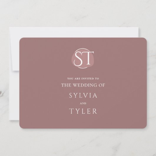 マウヴタイポグラフィクレストモノグラム結婚ズ 招待状 (正面)