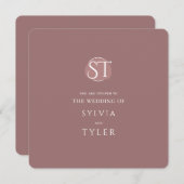 マウヴタイポグラフィクレストモノグラム結婚ズ 招待状 (正面/裏面)