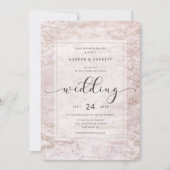 マウヴモダンのマーブルとバラ金ゴールド結婚 招待状 (正面)