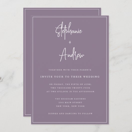 マウヴモダンシンプル結婚式招待状 招待状 (正面/裏面)