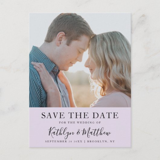 マウヴモダンタイポグラフィシンプルフォト結婚ズ 案内ポストカード (正面)