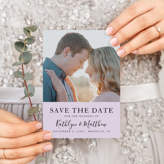 マウヴモダンタイポグラフィシンプルフォト結婚ズ 案内ポストカード