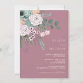 マウヴモダンフローラユーカリ結婚式招待状 招待状 (正面)