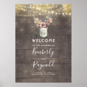 マウヴ素朴と金ゴールドバ結婚ンの歓迎サイン ポスター (正面)