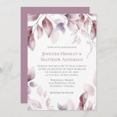 マウヴ素朴ピンクボタニカル結婚式招待状 招待状 (正面/裏面)