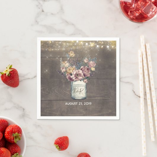 マウヴ素朴ーと金ゴールドフローラメイスン結婚ジャー スタンダードカクテルナプキン (インサイチュ)