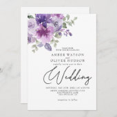 マウヴ薄紫ダスティフローラパープル庭園の結婚式 招待状 (正面/裏面)