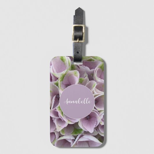 マウヴ&グリーン淡い色のアジサイ ラゲッジタグ (正面縦)