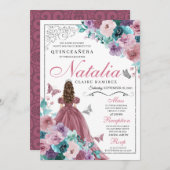 マウヴ&ティール(緑がかった色)海サンセットプリンセスキンセアニェラ 招待状 (正面/裏面)