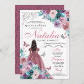 マウヴ&ティール(緑がかった色)海サンセットプリンセスキンセアニェラ 招待状 (正面/裏面)