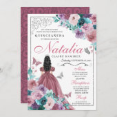 マウヴ&ティール（緑がかった色）海サンセットプリンセスキンセアニェラ 招待状 (正面/裏面)