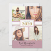 マウーブと金ゴールド | 4写真卒業招待状 案内状 (正面)