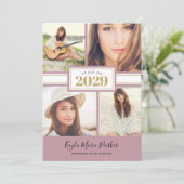 マウーブと金ゴールド | 4写真卒業招待状 案内状 (スタンド正面)