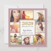 マウーブと金ゴールド | 8フォトスクエア卒業パーティー 案内状 (正面)