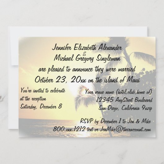 マウ結婚したイのアナウンスで結婚写真を撮る 招待状 (正面)