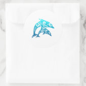 マオリのカップルのドルフィントリバルタトゥーブルーギフトアイディア ラウンドシール (バッグ)