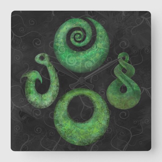 マオリの記号 スクエア壁時計 (正面)