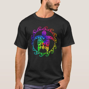 マオリカラフルタートルポリネシアハワイアン Tシャツ
