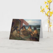 マオリス、亜麻のかごを編む、G.リンドーア カード (黄色い花)